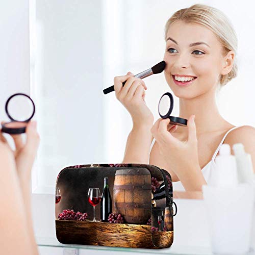 Bennigiry Barril de vino tinto de uvas Bolsa de maquillaje grande Bolsa de aseo Bolsa de cosméticos de viaje Bolsa de maquillaje portátil para mujeres y niñas