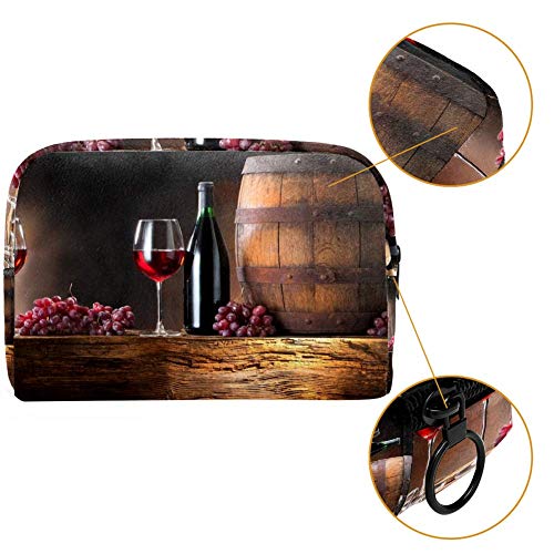 Bennigiry Barril de vino tinto de uvas Bolsa de maquillaje grande Bolsa de aseo Bolsa de cosméticos de viaje Bolsa de maquillaje portátil para mujeres y niñas