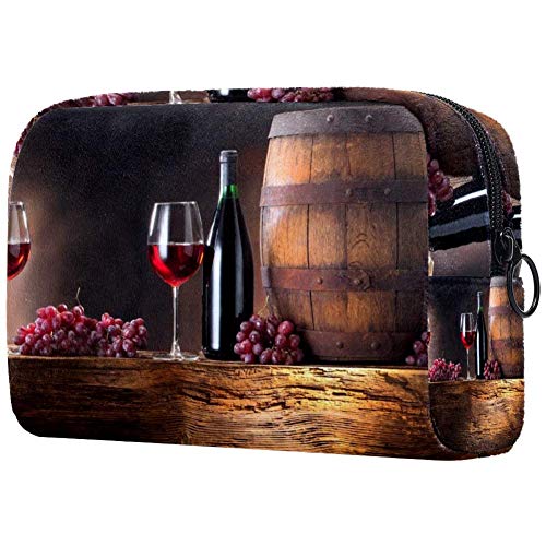 Bennigiry Barril de vino tinto de uvas Bolsa de maquillaje grande Bolsa de aseo Bolsa de cosméticos de viaje Bolsa de maquillaje portátil para mujeres y niñas