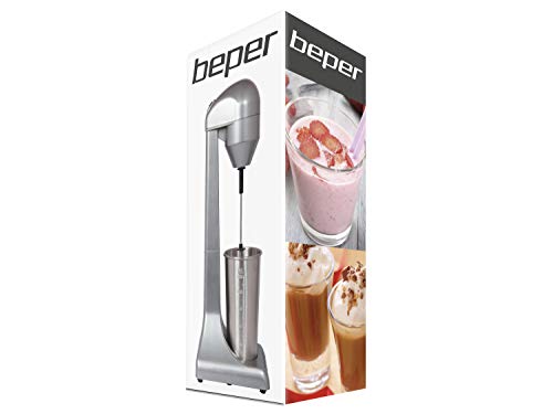 Beper - Batidora para Frappè, Milkshake, Café Frío, Batidos y Cócteles, 2 Velocidades, Contenedor de Aluminio 0.5 L, 100 W, Plateado