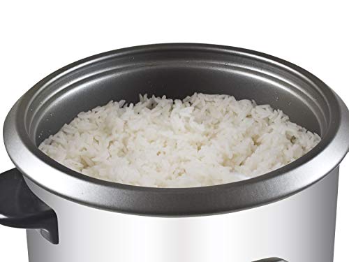 Beper - Olla Arrocera y Vaporera de Acero 2 en 1, Capacidad 1 L para 625 gr de Arroz, Sistema de Mantenimento del Calor, Medidor y Cuchara para el Arroz, Plata y Negro