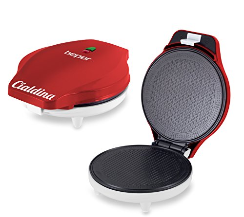 Beper - Plancha para Cono de Helado, Máquina para Hacer Gofres, Plancha Antiadherente de 18 cm, 700 W de Potencia, Accesorio en Forma de Cono Incluido, Rojo y Blanco