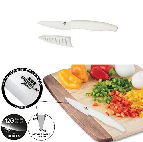 BERELA HOME Cuchillo de cerámica Profesional, Cuchillo cerámica 7,5cm con Funda, Color Blanco.