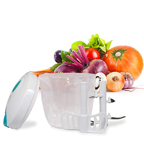 BERELA HOME Picadora y Batidora Manual Xtrem -5, Picadora Manual de Verduras y Alimentos de 900 ml, Cortador de verdura con 5 Cuchillas de Acero Inoxidable.