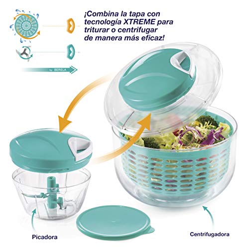 BERELA HOME - Xtreme Pinner - Mini Picadora Manual con Centrifugadora de Ensalada 2 en 1, Picadora Manual de Verduras con escurridor de Lechuga Libre de BPA, Limpia y Trocea la verdura.