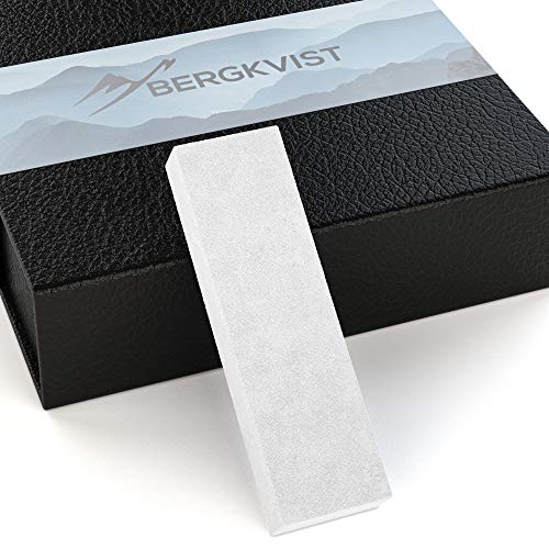 BERGKVIST® - Piedra de afilar mini 500 para viajes, práctica piedra de afilar para cuchillos de bolsillo y cuchillos exteriores, piedra de afilar blanca con caja de regalo