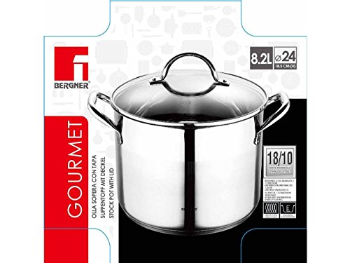 Bergner 18 cm Olla 24X18.5CM 8.2L C/T Gourmet Acer.INOX, Acero Inoxidable 18/10, 304 S/S, 24 cm