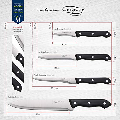 Bergner PK1526 Set 4 cuchillos cocina + 4 sartenes 20/24/26/28 CON 2 mangos Click&Cook, aluminio prensado, aptas para inducción