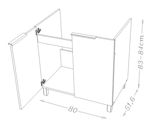 Berlenus CE8BT gabinete Sub-Abajo del Fregadero de Cocina de Color Topo del Alto Brillo 80 x 52 x 83 cm