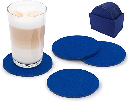 Berocia Juego de 12 Posavasos de Fieltro para Copas Bebidas Taza Cafe Tazas de Té Navidad para el Hogar Oficina Barra y Restaurante (Azul Redondo)