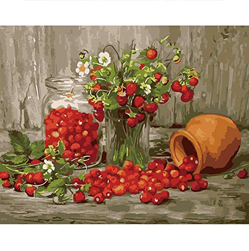 BERYART DIY Pintura al óleo con pinceles acrílicos por número Kits sobre lienzo a mano para colorear artes artesanías – Cereza 40,6 x 50,8 cm (sin marco)