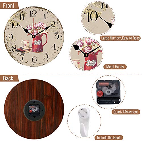 BERYART - Reloj de pared con diseño de flores de 30,5 cm (30,5 cm)