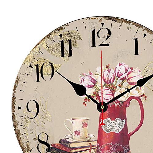 BERYART - Reloj de pared con diseño de flores de 30,5 cm (30,5 cm)