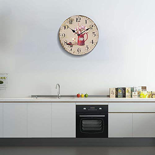 BERYART - Reloj de pared con diseño de flores de 30,5 cm (30,5 cm)