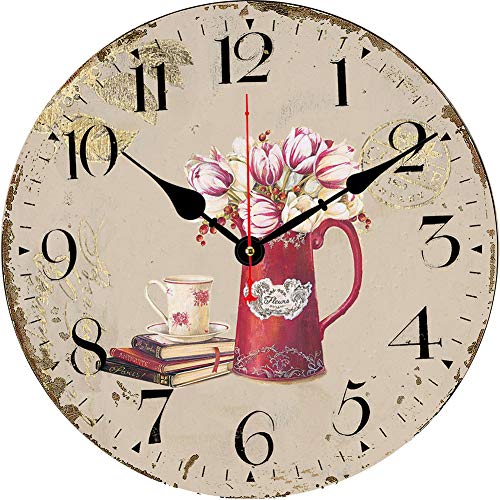 BERYART - Reloj de pared con diseño de flores de 30,5 cm (30,5 cm)