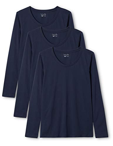 Berydale Camiseta de manga larga de mujer con cuello redondo, pack de 3, Navy, L