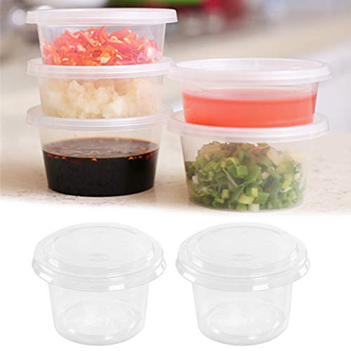 BESLIME 50Pcs Cajas De Salsa De Plástico, Transparente Desechable Cups, Caja De Almacenamiento De Alimentos Con Tapas Food Takeaway Containers - 100ML