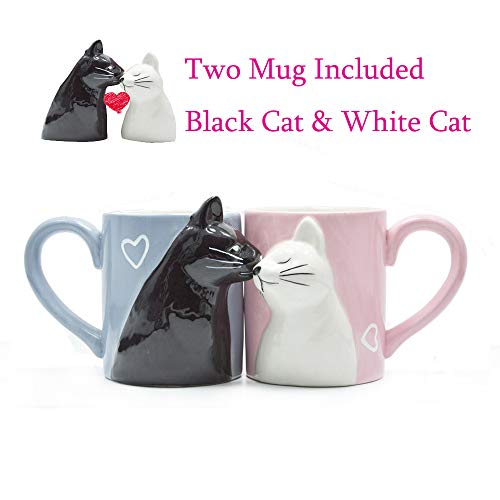 Beso gato Sistema de la taza de los pares del café,Conjunto de taza de cerámica de té divertido único para la novia y el novio, regalo a juego Para Cumpleaños,Aniversario,Boda,Día de San Valentín