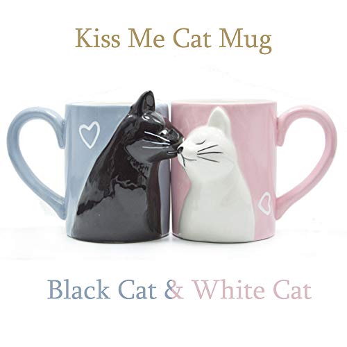 Beso gato Sistema de la taza de los pares del café,Conjunto de taza de cerámica de té divertido único para la novia y el novio, regalo a juego Para Cumpleaños,Aniversario,Boda,Día de San Valentín