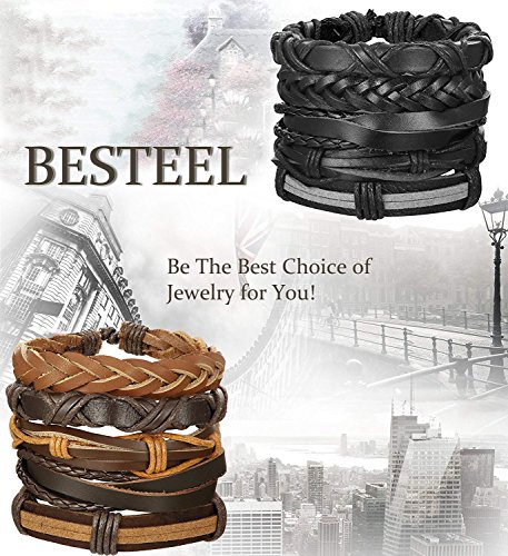 Besteel 10Piezas Pulsera Cuero para Hombre Mujer Pareja Brazalete Trenzado Plusera Cordón, Ajustable