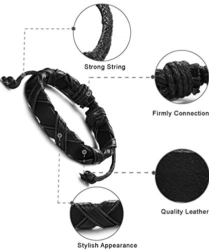 Besteel 10Piezas Pulsera Cuero para Hombre Mujer Pareja Brazalete Trenzado Plusera Cordón, Ajustable