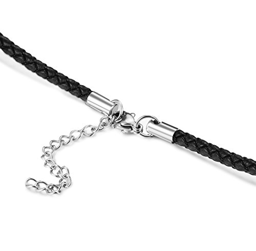 Besteel 3MM Collar Cuero Yin Yang para Hombre Mujer Colgante Taichi Acero Inoxidable Collar Pareja Cadena Cuero, 56+5CM