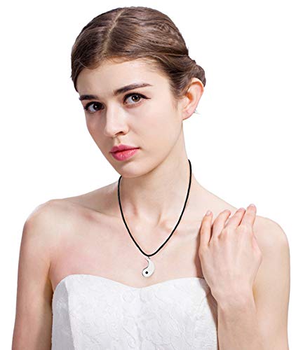 Besteel 3MM Collar Cuero Yin Yang para Hombre Mujer Colgante Taichi Acero Inoxidable Collar Pareja Cadena Cuero, 56+5CM