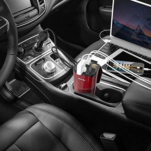 BESTEK Inversor De Corriente 200W 12V A 220V para Coche Cargador De Energía con 2 USB Puertos De 4.8A Y 1 Toma De Encendedor Mechero De Coche y 1 AC Enchufe, Copa De Café