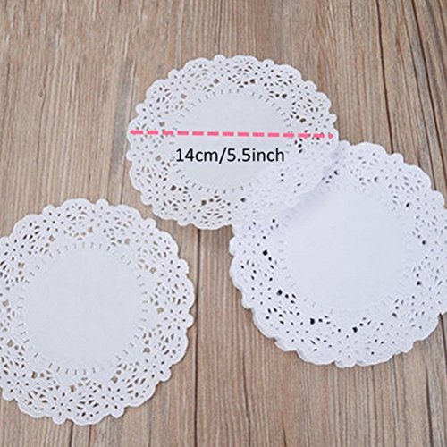 BESTOMZ 100 piezas Blonda Papel de Doilies encaje para tartas de boda Blanco 5.5 pulgadas