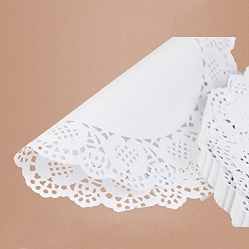 BESTOMZ 100 piezas Blonda Papel de Doilies encaje para tartas de boda Blanco 5.5 pulgadas