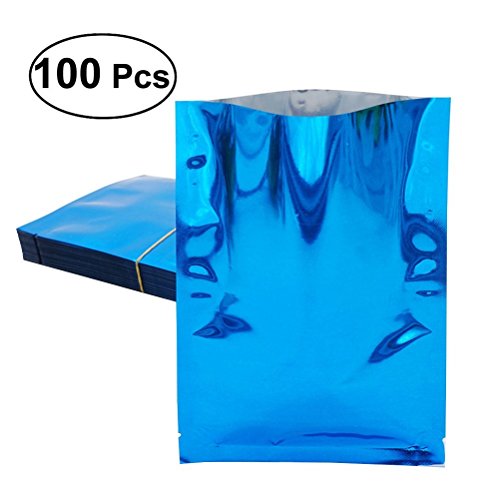 BESTOMZ Bolsas de Alimentos de Papel de Aluminio Mylar Bolsa Selladora al Vacío Bolsas de Almacenamiento de Alimentos (Azul) - 100 Piezas