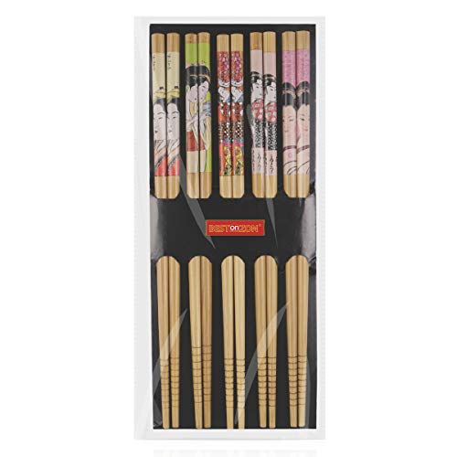 BESTONZON 15pcs kit de sushi de bambú que hace con 2 cintas de correr 5 pares de palillos de arroz paddle rice spreader