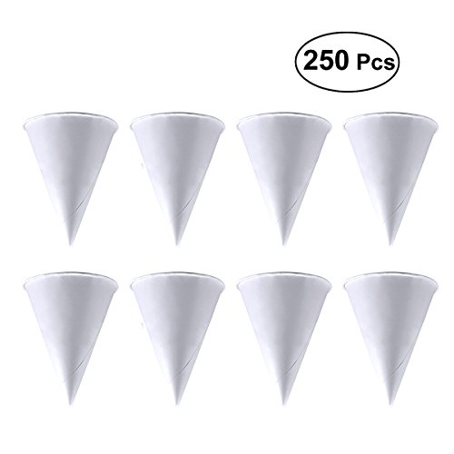 BESTONZON 250PCS 3.7oz tazas de agua de cono desechables tazas de embudo de papel tazas de cono de nieve - blanco