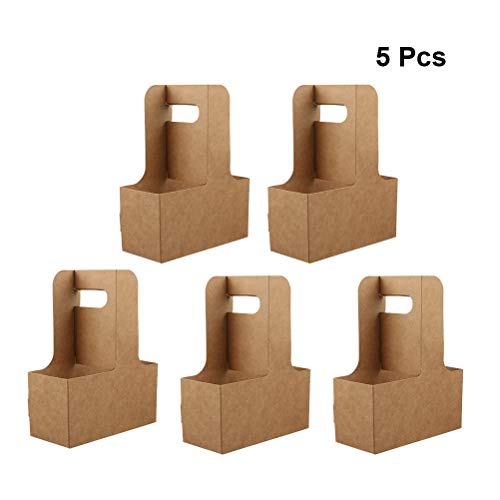 BESTonZON 5PCS 4 Taza de Papel Kraft Portador de Bebidas Café para Llevar Portador de Bebidas para Llevar con Asas