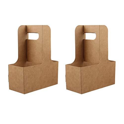 BESTonZON 5PCS 4 Taza de Papel Kraft Portador de Bebidas Café para Llevar Portador de Bebidas para Llevar con Asas