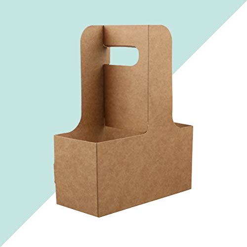 BESTonZON 5PCS 4 Taza de Papel Kraft Portador de Bebidas Café para Llevar Portador de Bebidas para Llevar con Asas