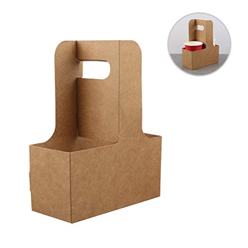 BESTonZON 5PCS 4 Taza de Papel Kraft Portador de Bebidas Café para Llevar Portador de Bebidas para Llevar con Asas