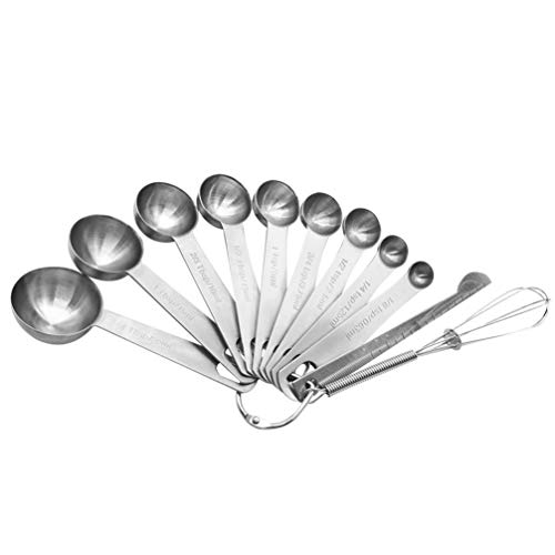 BESTONZON - Juego de cucharas medidoras, 11 unidades, acero inoxidable, cuchara medidora con regla de medición para medir ingredientes secos líquidos, hornear, cocinar