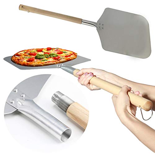 Bestonzon Pala para pizza de aluminio con boquilla para pizza – Se puede utilizar también para cocinar el pan en el horno – con amplia superficie 66 x 30,5 x 2,5 cm