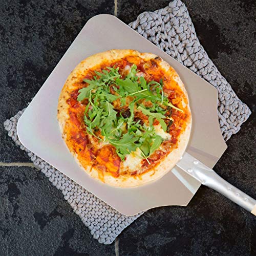 Bestonzon Pala para pizza de aluminio con boquilla para pizza – Se puede utilizar también para cocinar el pan en el horno – con amplia superficie 66 x 30,5 x 2,5 cm