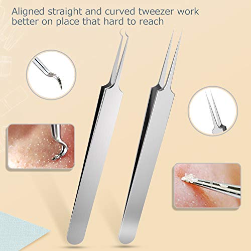 BESTOPE - Juego de 7 Piezas de Blackhead Remover Kit y Pinzas de Depilar para Acné Puntos NegrosPin Spot Extractor aguja Pinzas de cejas