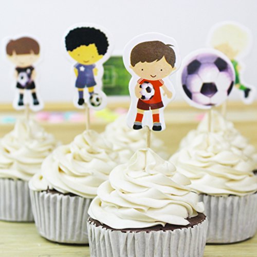 BESTOYARD 24 unids de Dibujos Animados Jugar Fútbol Cake Toppers Sport Boys Party Toppers de la Magdalena Selecciones Niños Cumpleaños Fiesta Familiar Suministros de Decoración