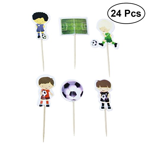 BESTOYARD 24 unids de Dibujos Animados Jugar Fútbol Cake Toppers Sport Boys Party Toppers de la Magdalena Selecciones Niños Cumpleaños Fiesta Familiar Suministros de Decoración