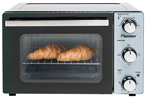 Bestron AOV20 Mini Horno con Calor Superior e Inferior, 1300 W, 20 litros, Negro