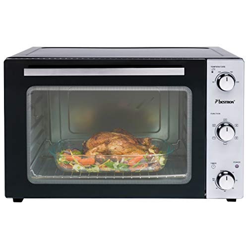 Bestron AOV45 Mini Horno 2 en 1 con Pincho Giratorio, 1800 W, 45 litros, Negro