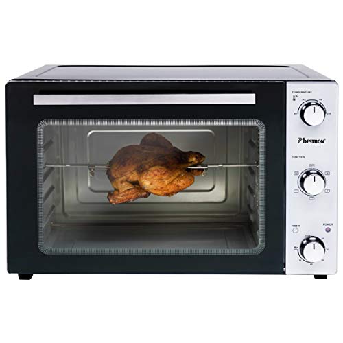 Bestron AOV45 Mini Horno 2 en 1 con Pincho Giratorio, 1800 W, 45 litros, Negro