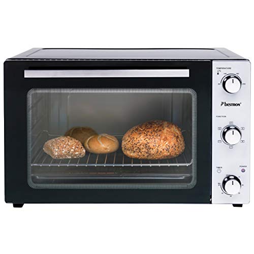 Bestron AOV45 Mini Horno 2 en 1 con Pincho Giratorio, 1800 W, 45 litros, Negro