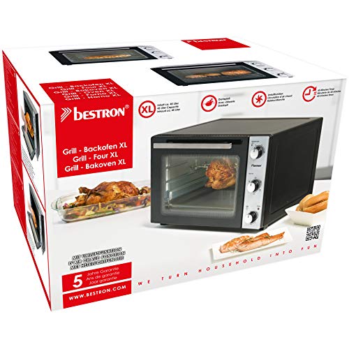 Bestron AOV45 Mini Horno 2 en 1 con Pincho Giratorio, 1800 W, 45 litros, Negro