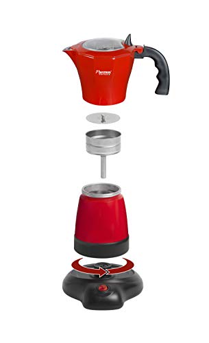 Bestron Cafetera Eléctrica para Expreso, Viva Italia, Para 6 Tazas: 180 ml, 480 W, Aluminio, Rojo