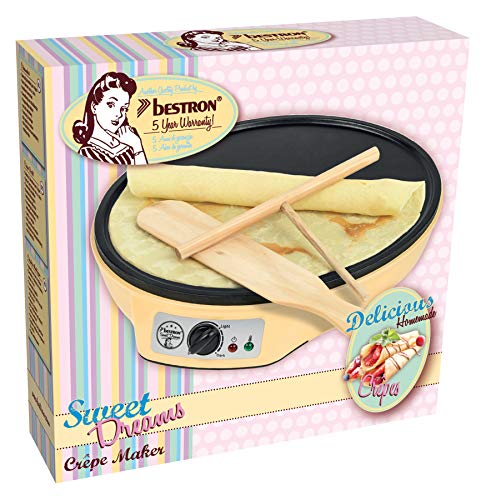 Bestron Máquina para Crepes, Diseño Retro, Sweet Dreams, Revestimiento Antiadherente, Ø 30 cm, 1000 Vatios, Amarillo